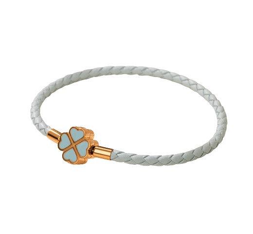 Bracelet Trèfle Cuir Bleu Ciel