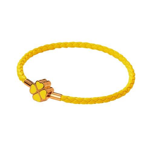 Bracelet Trèfle Cuir Jaune