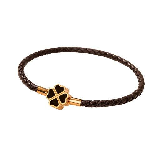Bracelet Trèfle Cuir Marron
