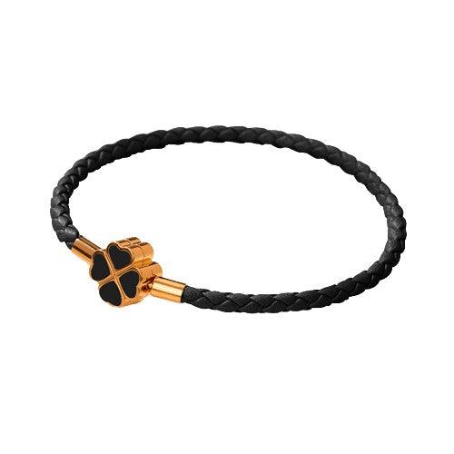 Bracelet Trèfle Cuir Noir