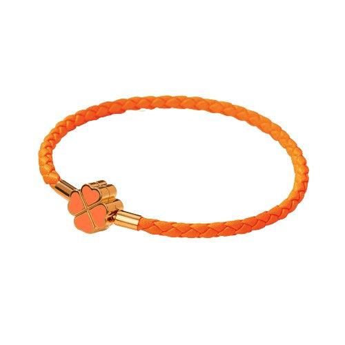 Bracelet Trèfle Cuir Orange