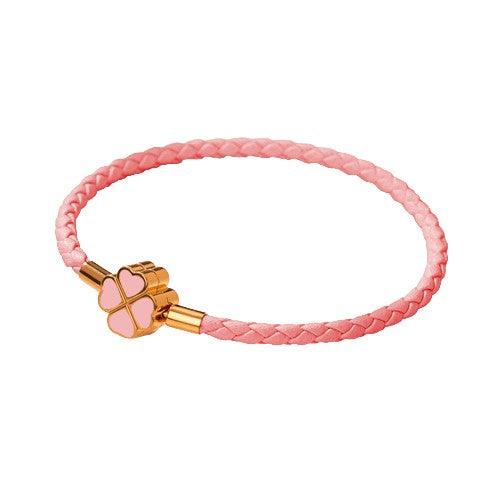 Bracelet Trèfle Cuir Rose