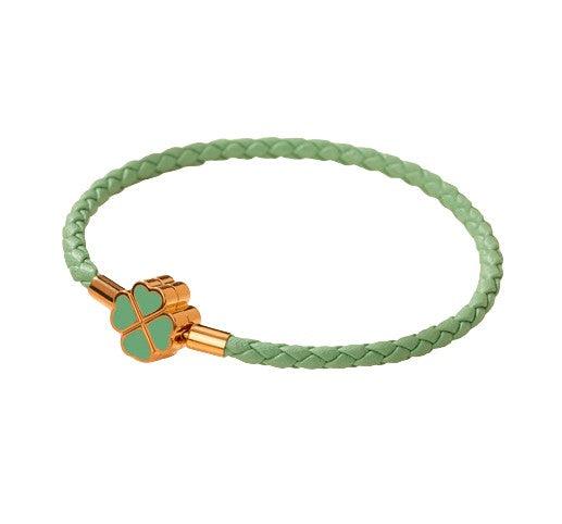 Bracelet Trèfle Cuir Vert