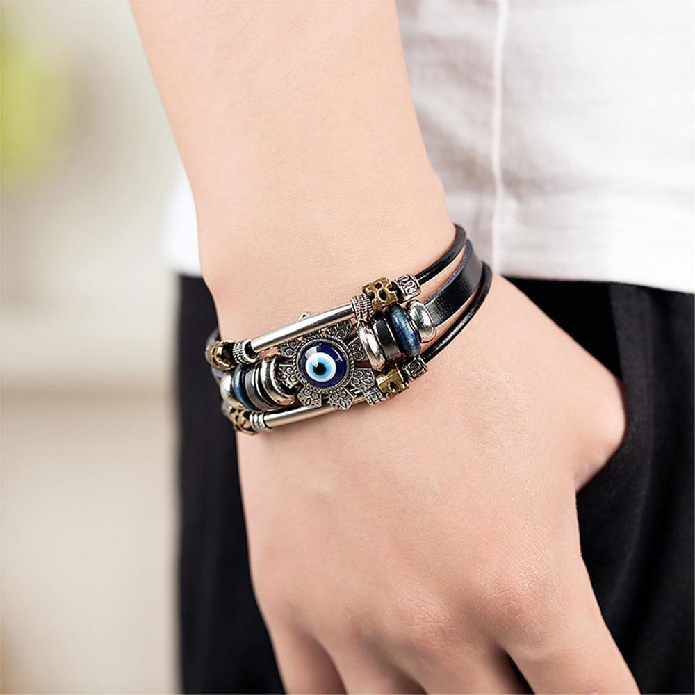 Bracelet cuir amulette de protection turc