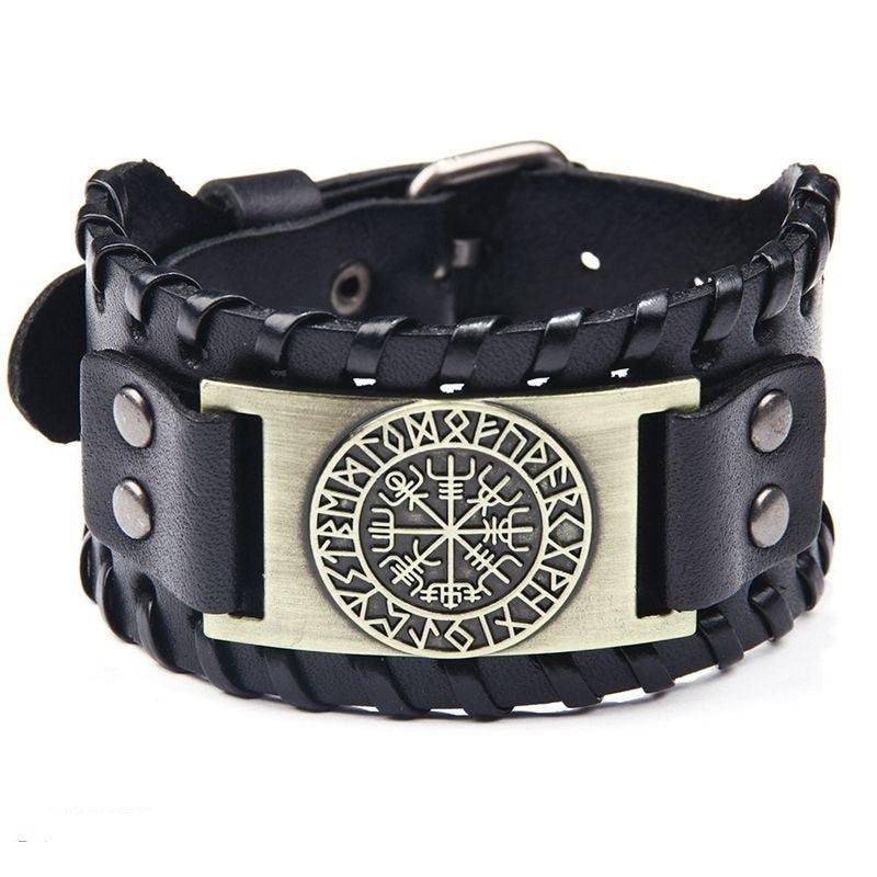 Bracelet cuir amulette viking vegvisir