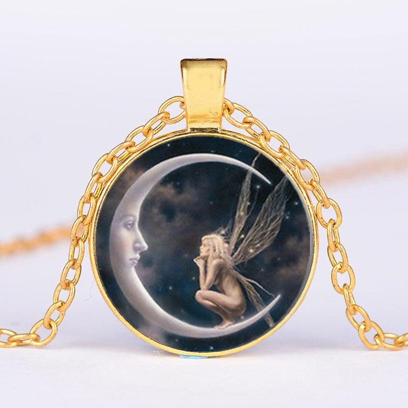 Pendentif fée et lune porte-bonheur