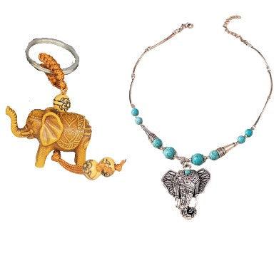 Ensemble porte-clé et collier porte-bonheur éléphant