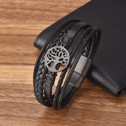 Bracelet Arbre de vie cuir noir