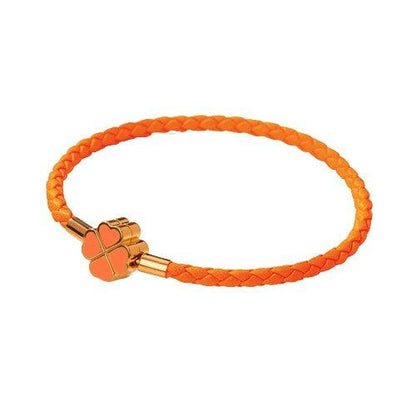 Bracelet Trèfle Cuir Orange