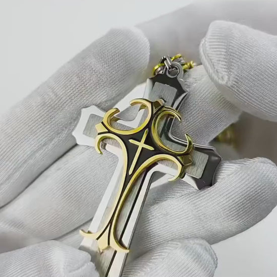 Collier Croix homme or