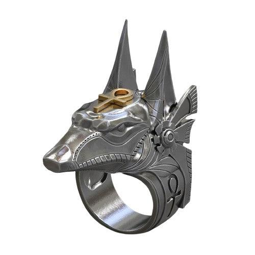Bague amulette égyptienne Anubis et Ankh