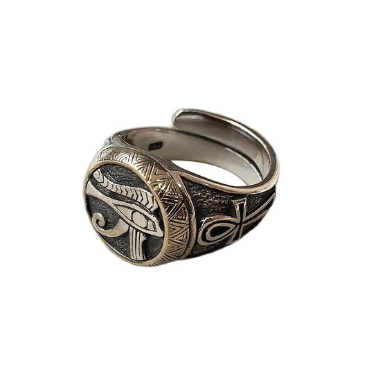 Bague amulette égyptienne œil d'Horus et Ankh