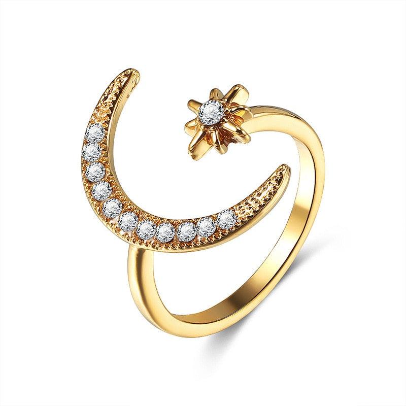 Bague porte-bonheur étoile et lune
