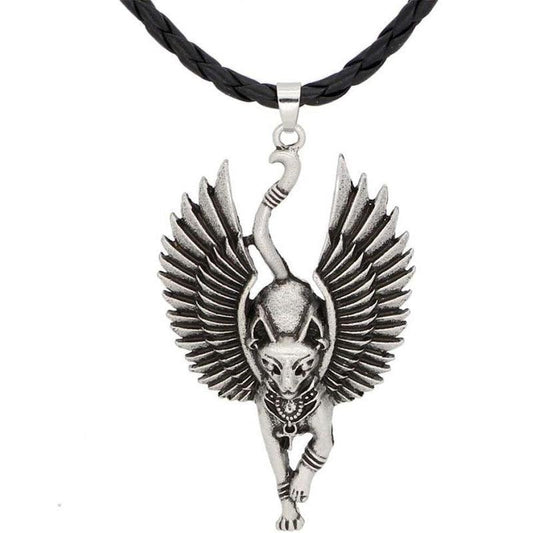 Collier amulette égyptienne chat ailé