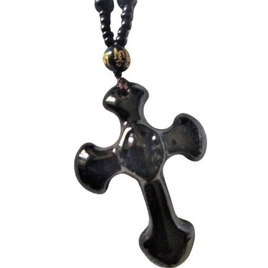 Collier porte-bonheur croix obsidienne