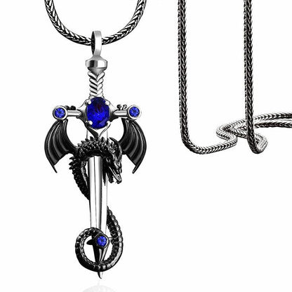 Collier Talisman Excalibur croix et dragon