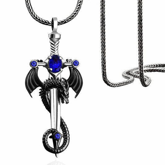 Collier Talisman Excalibur croix et dragon