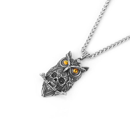 Collier hibou tête de mort