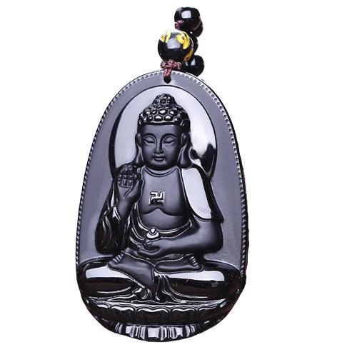 Collier porte-bonheur obsidienne Bouddha