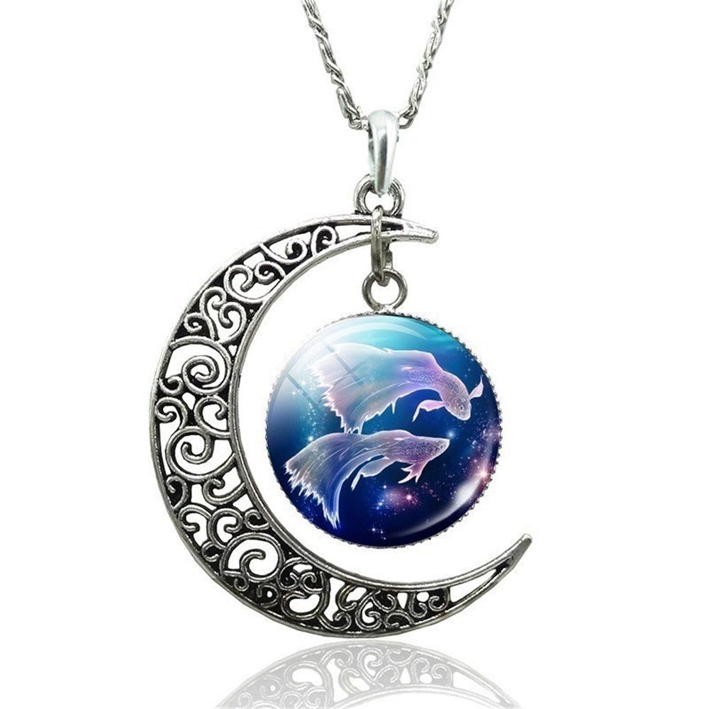 Collier porte-bonheur Poissons et lune signe du zodiaque