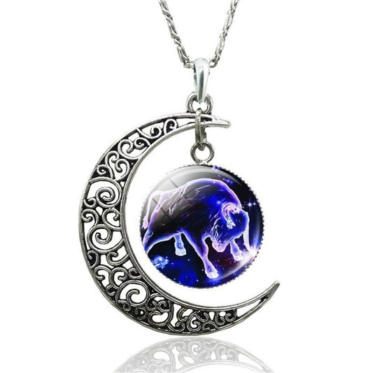 Collier porte-bonheur Taureau et Lune  protection zodiaque