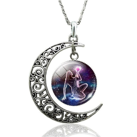 Collier porte-bonheur Verseau et lune signe du zodiaque